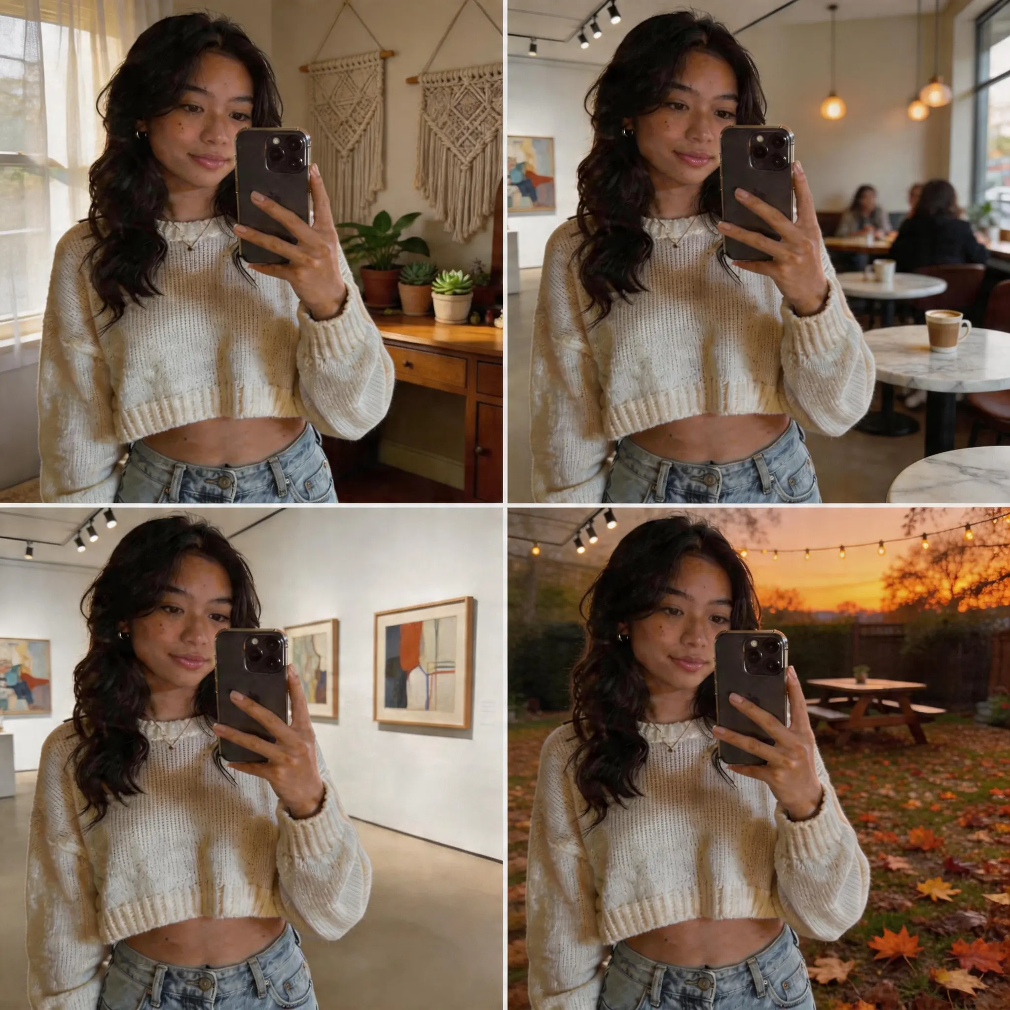 Portrait cutout shown across four alternate placement scenes.