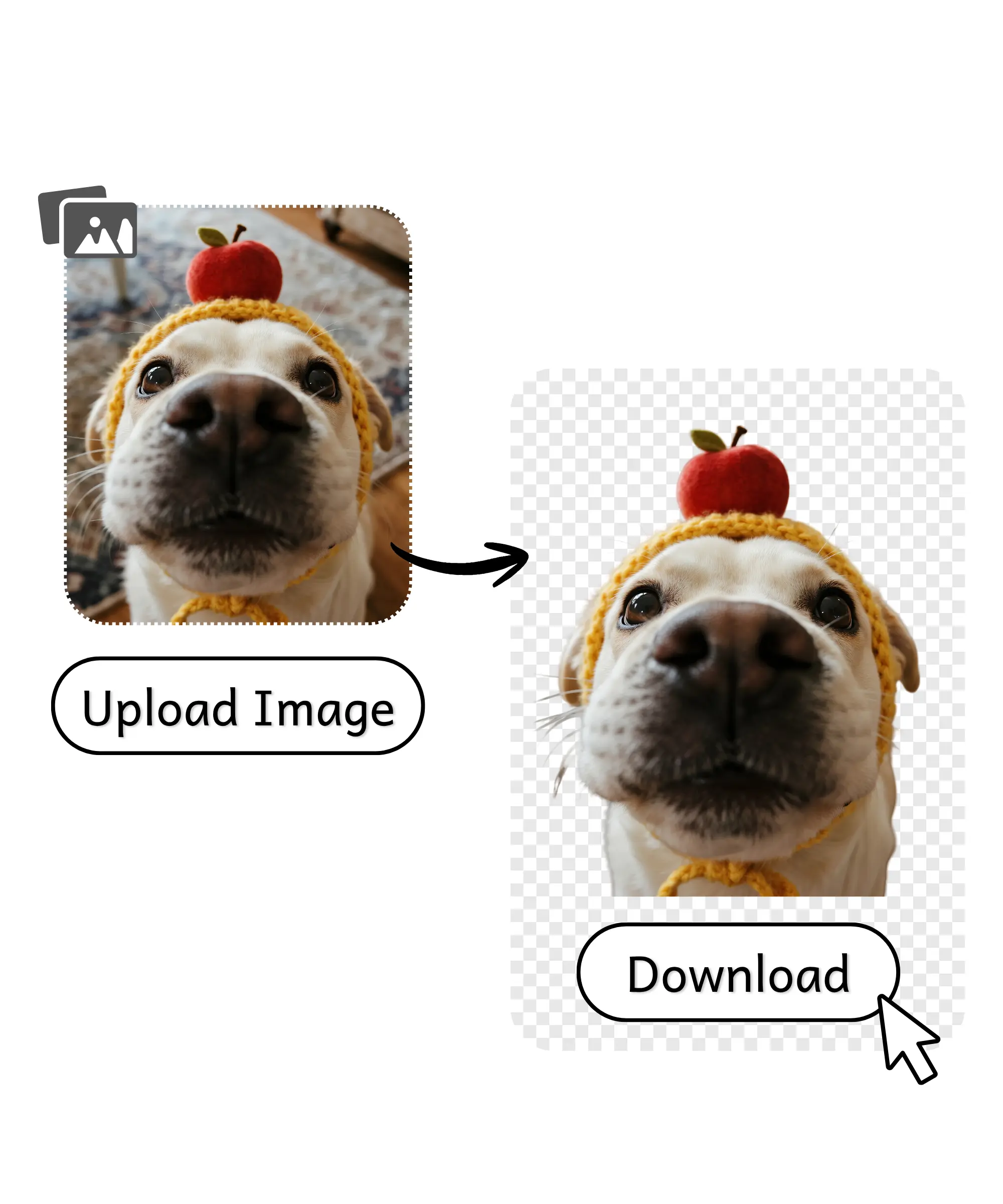 Workflow preview showing upload, extraction, and transparent PNG handoff states.