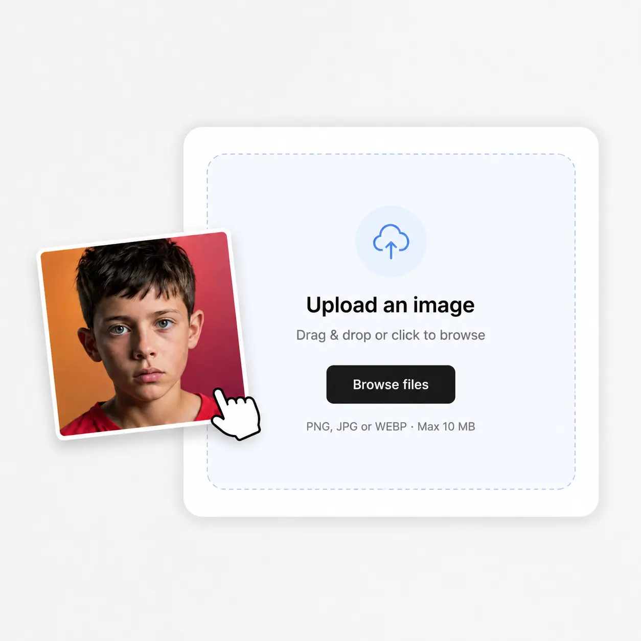 Illustration of uploading a portrait photo to the AI art generator.