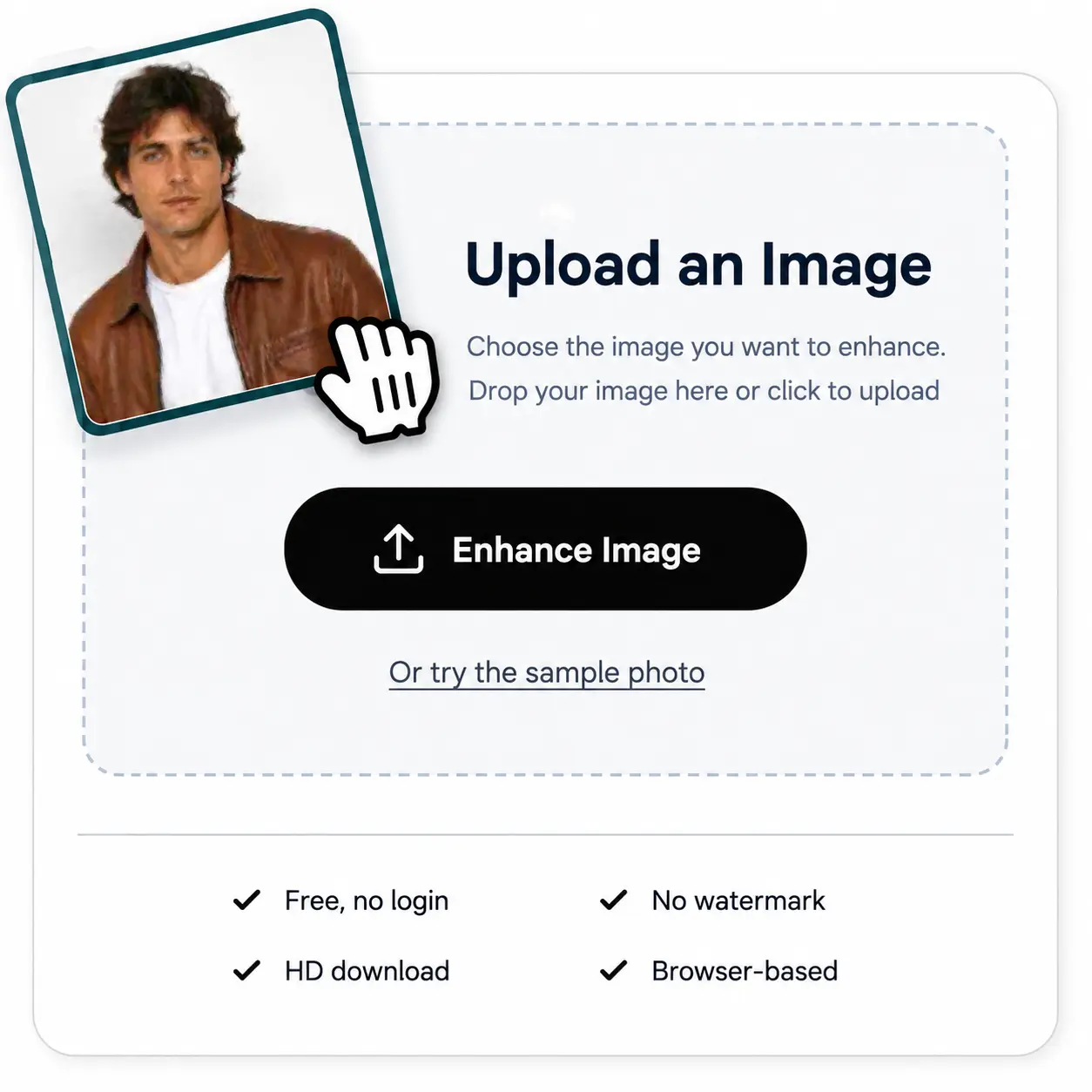ImageHub upload interface with an image ready to enhance.