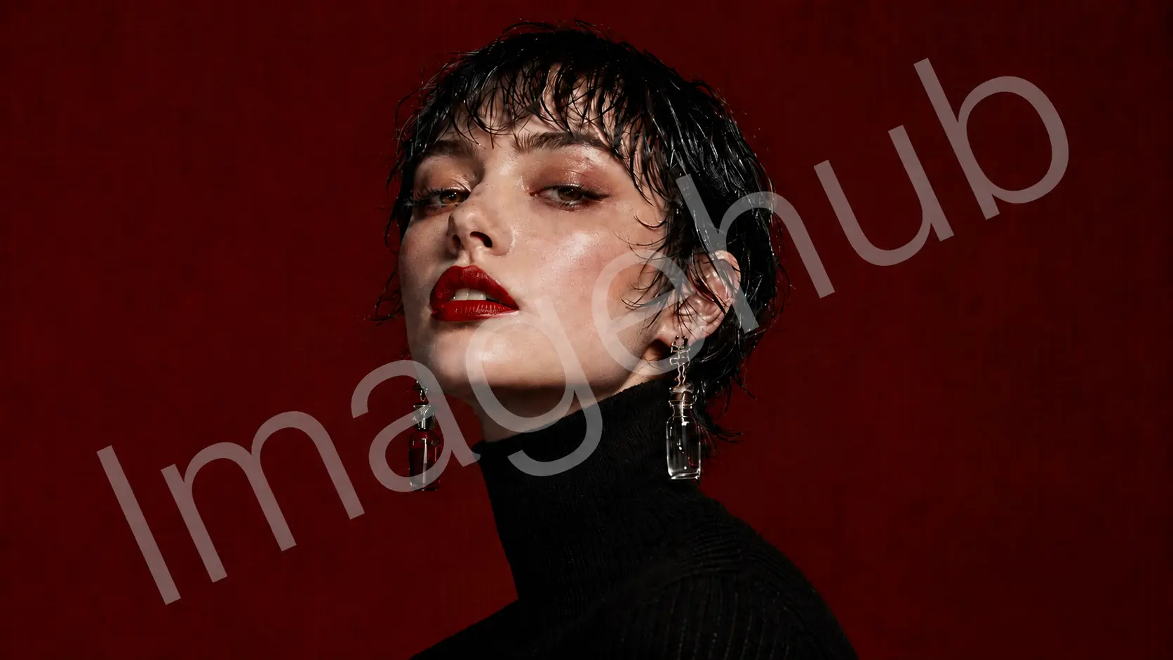 Portrait with a visible watermark before ImageHub cleans it.