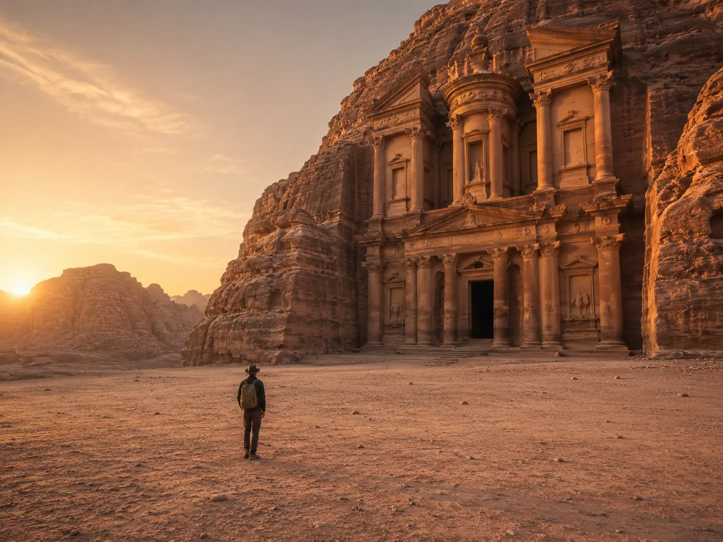 Travel scene sample showing Petra at sunset as a finished image concept.
