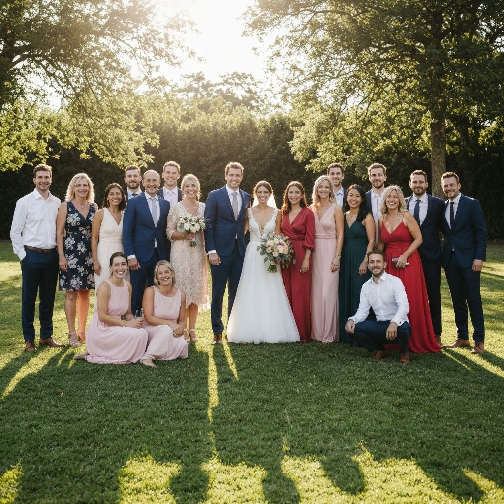 Wedding group photo after using AI to fix blinking eyes for the groom with natural result