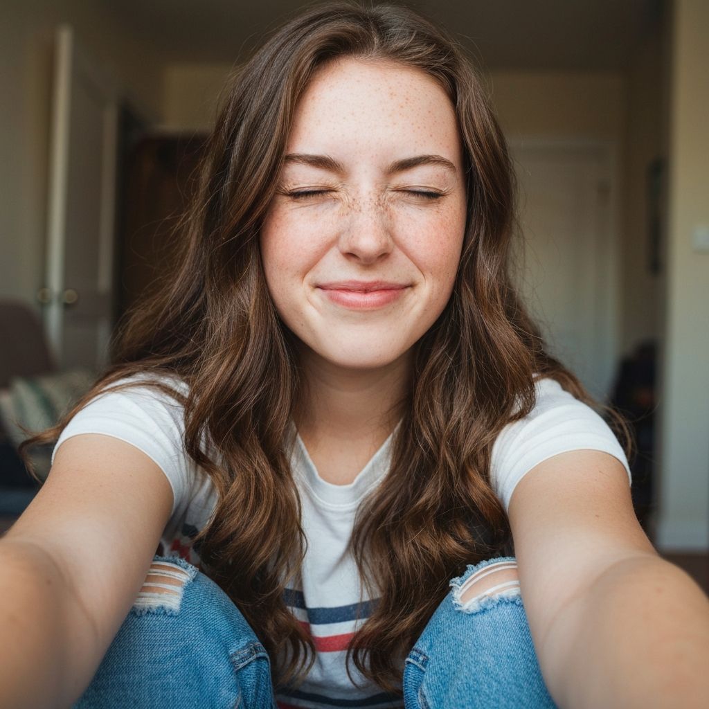 Selfie portrait with closed eyes before using ImageHub AI open eyes tool