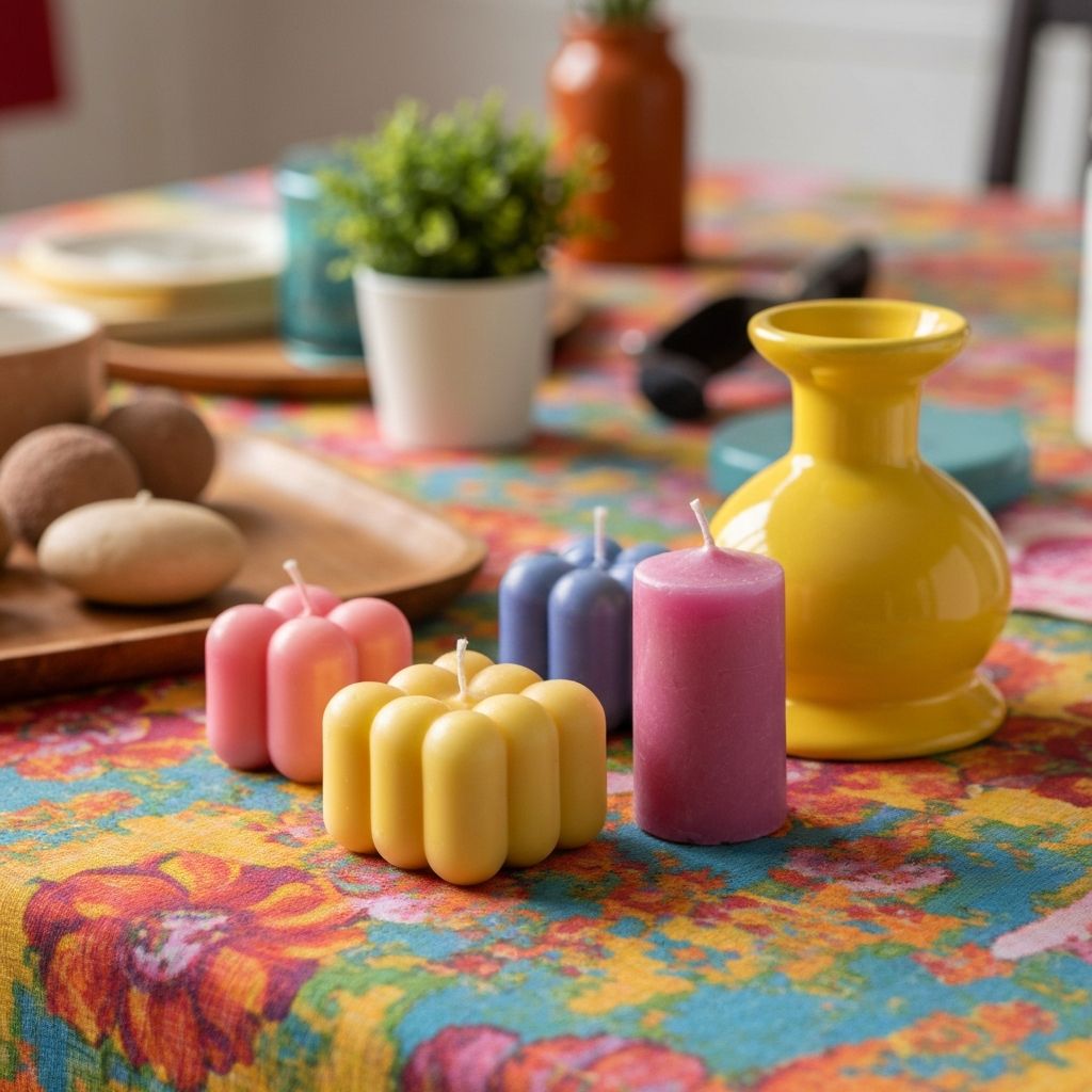 Product photo of a camera sitting on a busy table