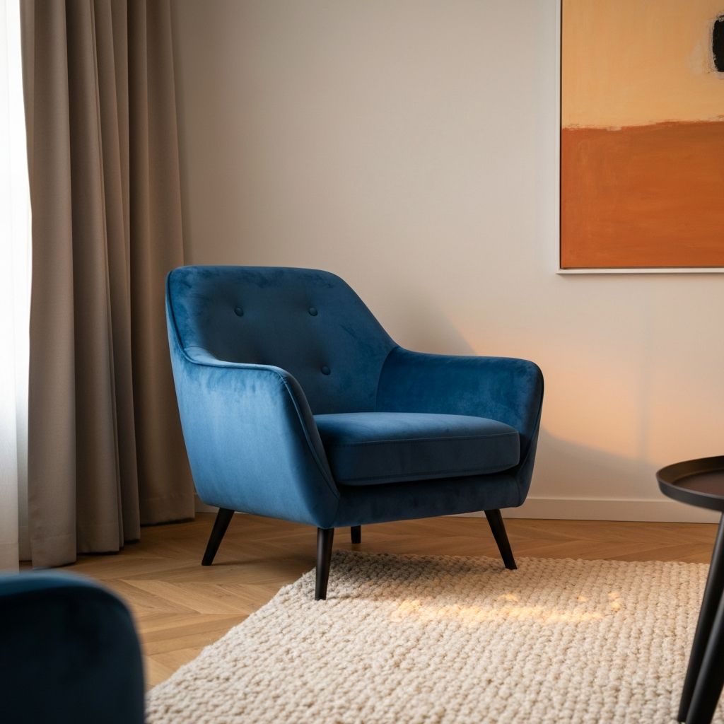 AI-generated living room setting for a modern chair using ImageHub's AI photo tool