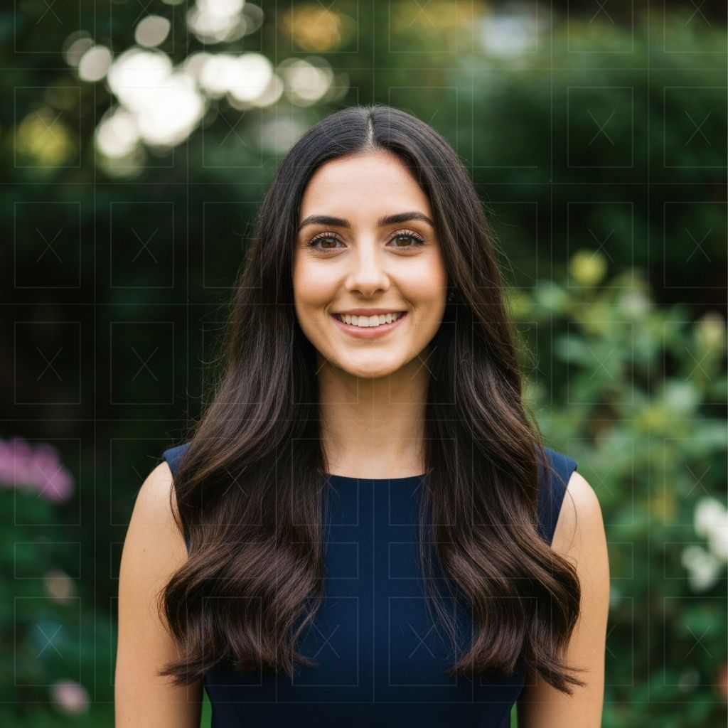 Portrait photo with transparent tiled watermark overlay pattern